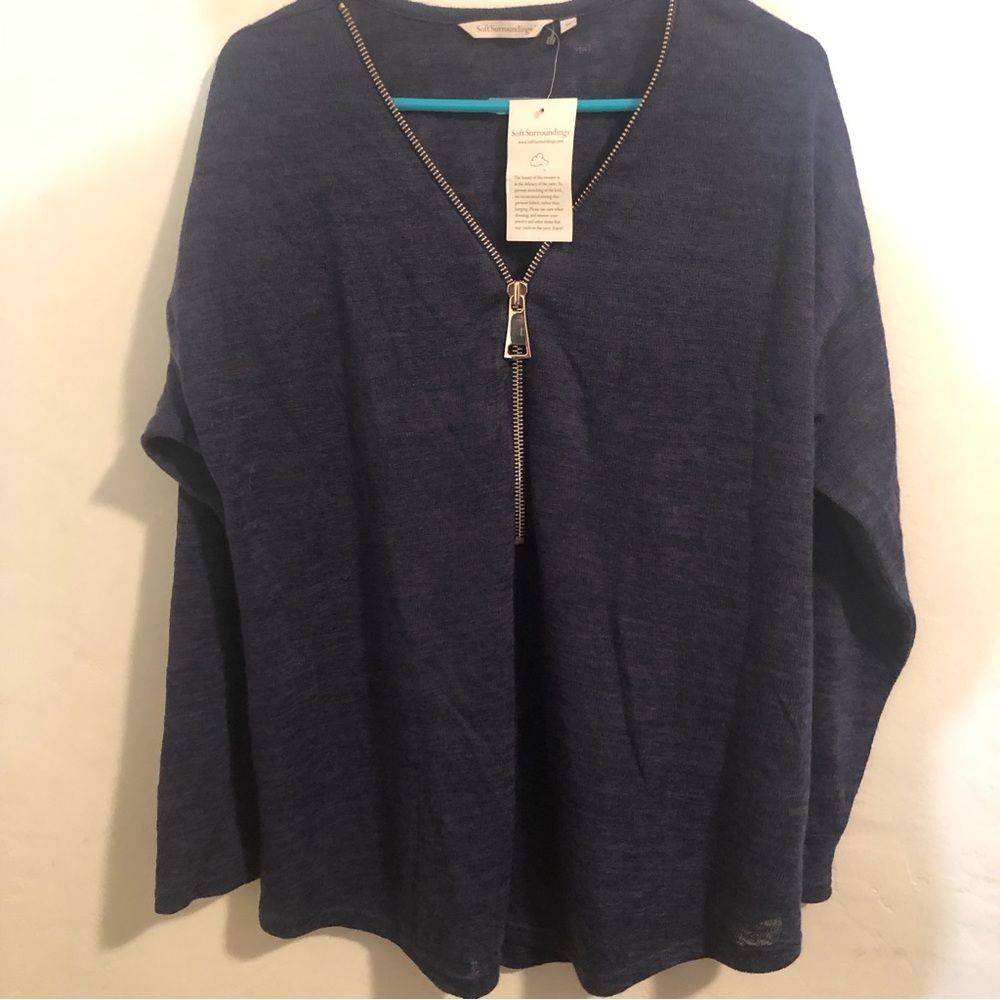 Soft Surroundings Dark Navy Blue Half Zipper Sweater Plus Size 2X New With Tags